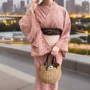 Japanischer Sommer Kimono Yukata Spitze Rosa Kimono und Obi Set Damen - Bild 1 von 4