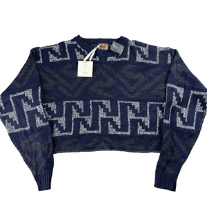 Urban Renewal Crop Sweater Women's S/M Navy Aztec Knit Coogi Style NWT Retro - Picture 1 of 13