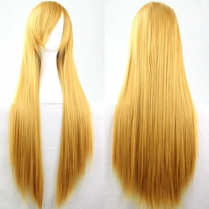 New 80cm Straight Sleek Long Full Hair Wigs w Side Bangs Cosplay Costume Womens - Picture 1 of 22