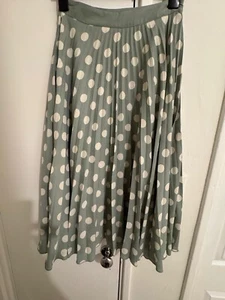 MANGO Women's Green Polka Dot Pleated Midi Skirt Size S - Picture 1 of 3