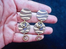 Vintage Brown & Tan Metal Pierced Dangle Earrings