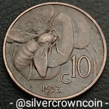 Italy 10 Centesimi 1933 R. KM#60. Ten Cents coin. Honey Bee. Bronze Dime. H
