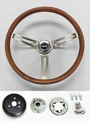 1976-1995 Jeep CJ7 CJ5 YJ Wrangler 15" Wood Steering Wheel Stained Grip 15" - Image 1 of 4