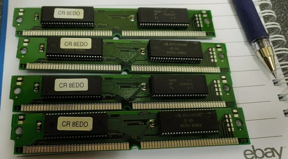 4x Hyundai HY511816C 8MB EDO SIMM Memory Modules - Image 1 of 1