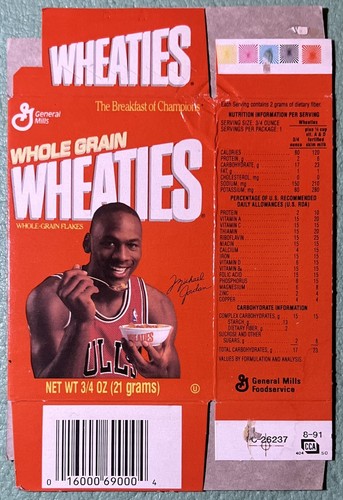 Michael Jordan 1991 3 4 oz Mini Wheaties scatola piatta