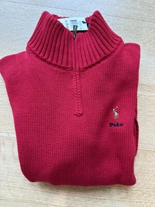 Polo Ralph Lauren Logo Red knit Quarter Zip Pullover Boys Youth XL 18-20 - Picture 1 of 6