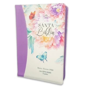 Biblia con Cierre Letra Súper Gigante Manual 19 puntos RV1960 imit piel floral l - Picture 1 of 5