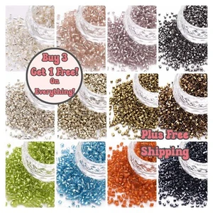 50g GLASS BUGLE SEED BEADS - 2.5mm - Colour Choice - Metallic & Silver Lined - Picture 1 of 13