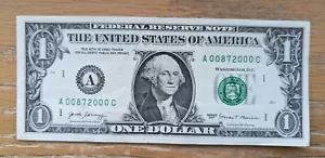August 7th, 2000 Fancy $1 Dollar Bill Serial DATE Birthday Anniversary 8/7/2000 - Picture 1 of 1