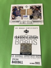 2003 UD Bonus Game-Used Dual # /61 SAMMY SOSA LUIS GONZALEZ + CERT. Upper Deck