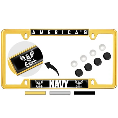 AMERICA'S NAVY - Custom 4 Hole Metal Car License Plate Frame (b/w) - Image 1 of 3