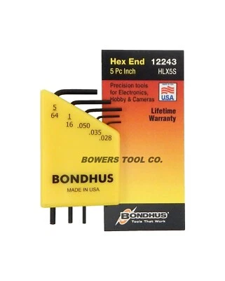 Bondhus 5pc Micro Mini Hex L Wrench Set SAE 5/64" to .028 Made in USA 12243 - Image 1 of 4