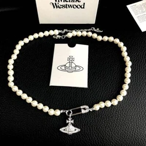 Collar Vivienne Westwood Orbe Gargantilla Blanco 1 Fila Plata Perla Auténtico sin Caja - Imagen 1 de 7