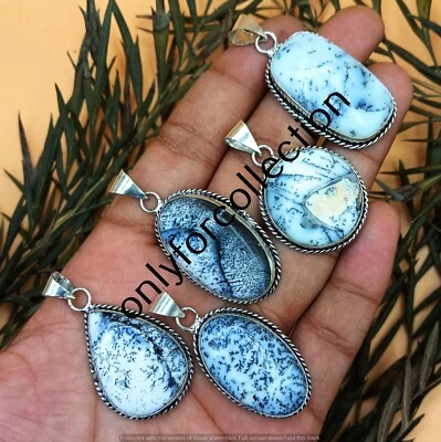 Lote de pingente feito à mão folheado a prata esterlina 925 pedra preciosa opala dendrita boa sorte - Imagem 1 de 4