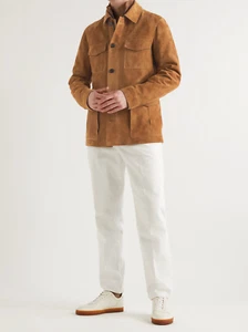Chaqueta de cuero marrón Field para hombre gamuza pura hecha a medida talla S... - Imagen 1 de 8