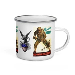 1942 Ejército de los Estados Unidos/Marines Segunda Guerra Mundial Póster esmalte frío/caliente camping estilo 12 oz taza de bebidas - Imagen 1 de 3