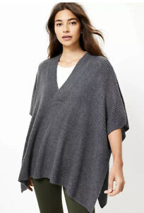 NWT Women's Ann Taylor LOFT Charcoal V-Neck Poncho Sweater Size M/L