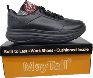 Men Shoes Work Wide Width Black Slip Resistant SR Cushion Comfort MayTall 7201W - Picture 1 of 10