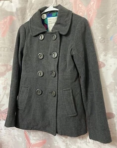 AEROPOSTALE Pea Coat Women Small Gray Double Breasted Wool Winter Jacket - Picture 1 of 16