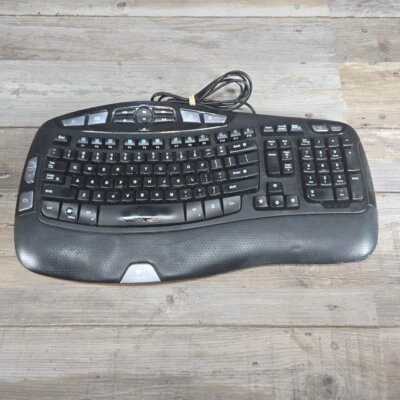 Logitech Wave Y-UV90 Ergonomic Wired Corded USB Multimedia Keyboard - Image 1 of 4