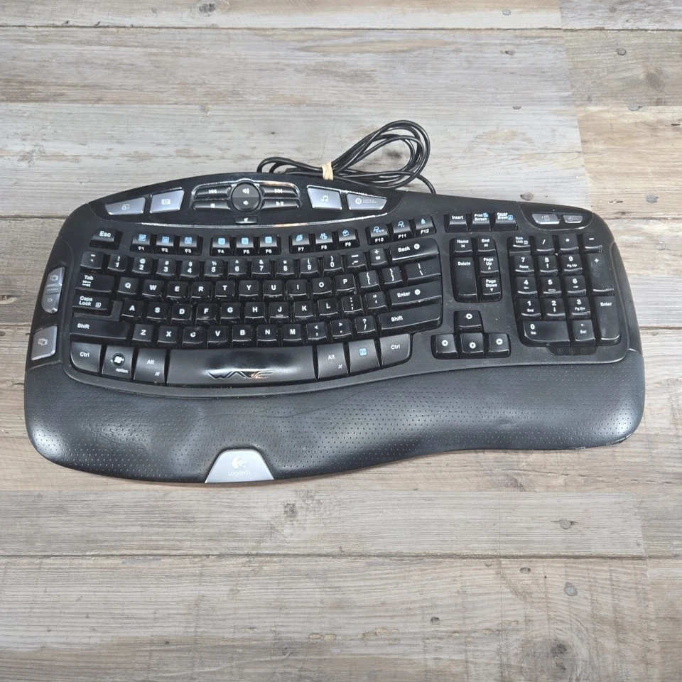 Logitech Wave Y-UV90 Ergonomic Wired Corded USB Multimedia Keyboard - Image 1 of 4