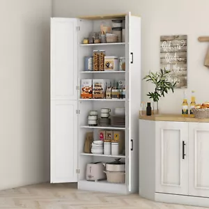 HOMCOM 67" Kitchen Pantry Storage Cabinet w/ Shelves, Distressed White - Picture 1 of 11