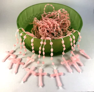 12 ROSARIOS DE PLÁSTICO ROSA REGALO DE PASCUA - Imagen 1 de 4