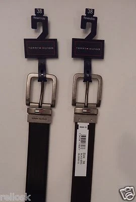 正品 TOMMY HILFIGER 尺码 38 双面皮革腰带黑色棕色全新带标签 — 第 1/4 张图片