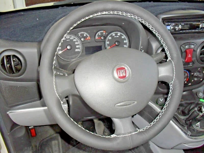 Steering wheel cover for Fiat Doblò genuine anthracite leather sewn with needle and thread - Image 1 of 4