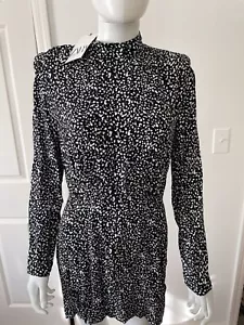 NWT Zara Black, White & Gray Print Mini Dress Longsleeve Size Medium New - Picture 1 of 9