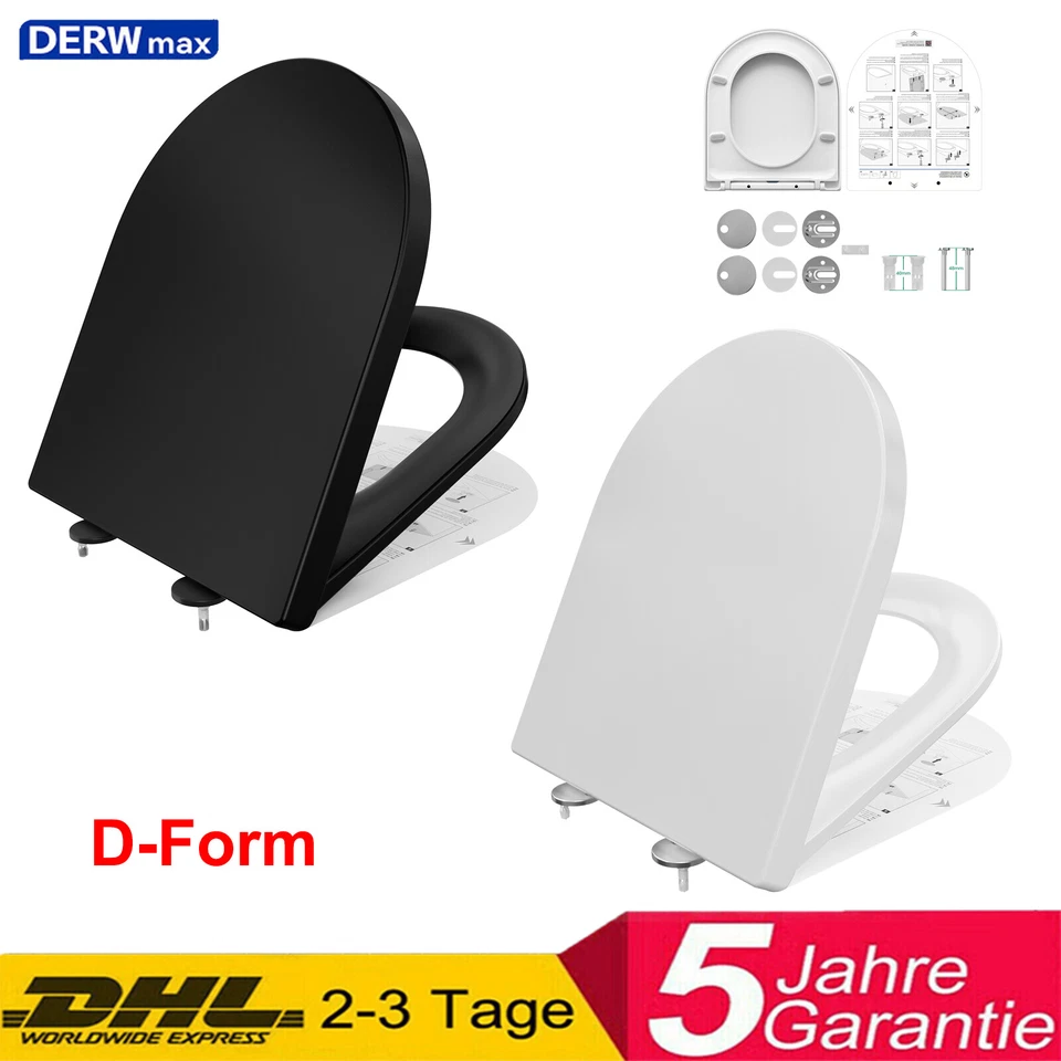 Toilettendeckel mit Absenkautomatik WC Sitz aus Duroplast Toilettensitz D-Form - Bild 1 von 1