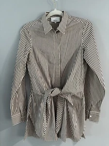 3.1 phillip lim Brown Stripe Button Down Size 2 Cotton Silk Blend - Picture 1 of 17