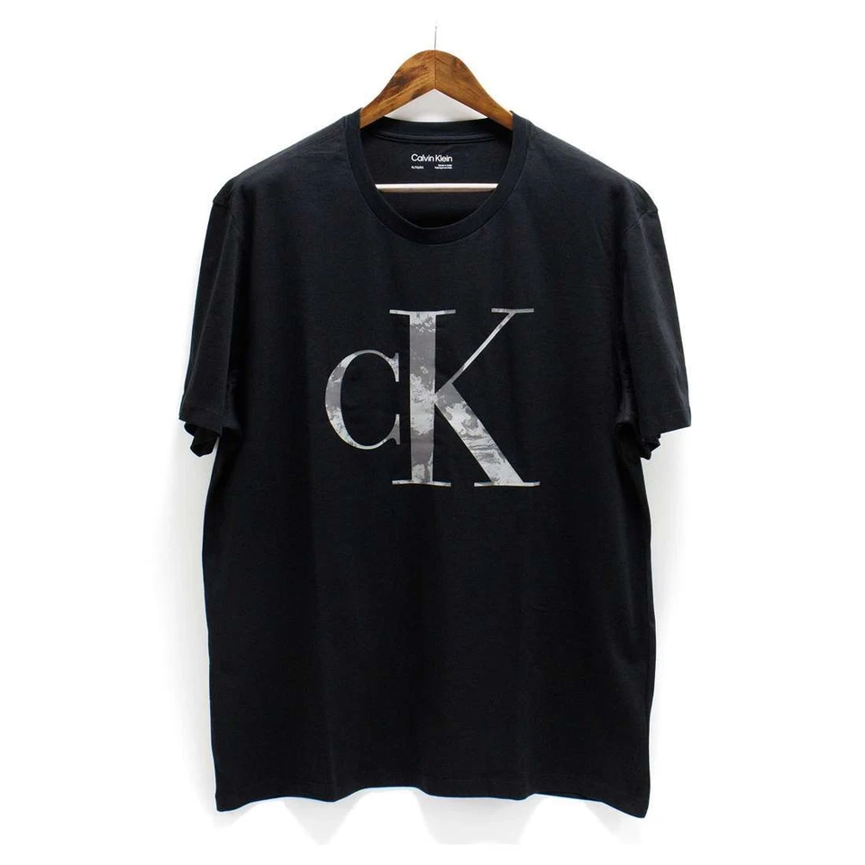 Men's Calvin Klein Logo Black T-shirt Monogram Logo 100% Cotton Crew Neck Tee - Image 1 of 1