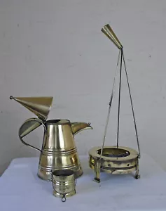 VINTAGE BRASS DALLAH COFFEE POT WITH BURNER AND CUP - Picture 1 of 5