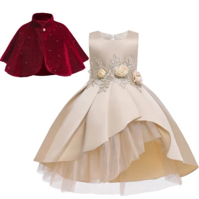 Flor Niñas Terciopelo Bolero Chaqueta Princesa Vestido Conjunto Encogerse de hombros Fiesta Boda 2 Piezas Foto 1 de 4
