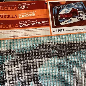 Bucilla Latch Hook Rug Canvas “Covered Bridge” #12024 26"x40" Vintage - Picture 1 of 5