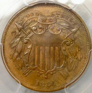 1864 TWO CENT PIECE SMALL MOTTO GORGEOUS VERY SCARCE PCGS AU DETAIL - Picture 1 of 6