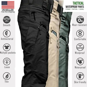 Mens Tactical Cargo Pants Work Combat Pants Outdoor Hiking Waterproof Trousers - Picture 1 of 26