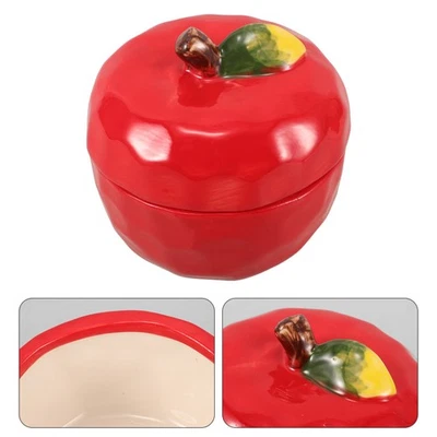  Keramikbehälter mit rotem Apfel, Keksdose mit Deckel, Weihnachtskerzendose, - Bild 1 von 4