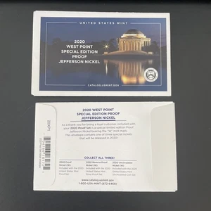 2020-W WEST POINT SPECIAL EDITION JEFFERSON NICKEL ENVELOPE AND PAPERS NO COIN!! - Picture 1 of 1