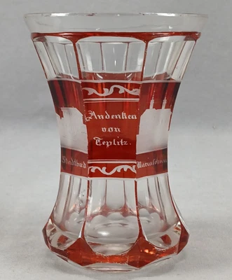 Antique German Bohemian Andenken Von Teplitz Ruby Stained & Engraved Spa Glass - Image 1 of 4