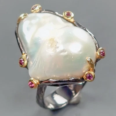 Vintage ring Natural Baroque Pearl Ring 925 Sterling Silver Size 8 /R433024 - Image 1 of 4