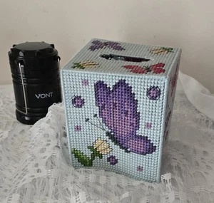 Made to Order.  Butterfly  Garden Plastic Canvas  Tissue Box Cover (Hand Made) - Picture 1 of 5