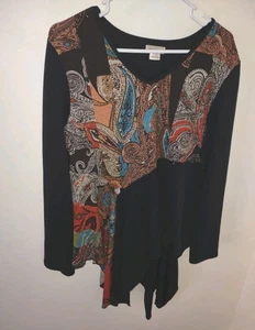 Fittz & Ginger XL Schal Spitze assymetrisch Long Top Schwarz & Multi Paisley Herbst - Bild 1 von 6