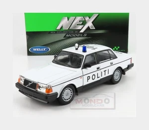 1:24 WELLY Volvo 240 Gl Politi Denmark Police 1986 White WE24102DK-W - Foto 1 di 2