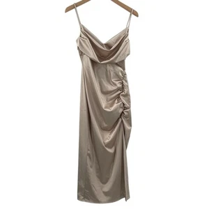 WINDSOR Kristen Dress Size Medium Midi Satin Bodycon Formal Cowl Neck Prom - Picture 1 of 14