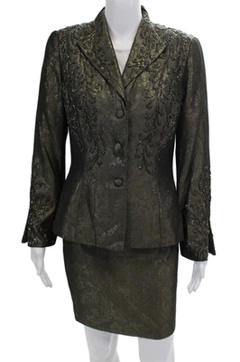 Carmen Marc Valvo Colección Mujer Jacquard Paisley Falda Traje Verde Talla 6 4 Foto 1 de 4