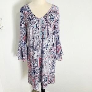 MSK Multicolor Floral Print Dress with Bell Sleeves, Size Large - Picture 1 of 7