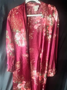 Vintage California Dynasty Red Satin Floral Paisley Kimono Robe  - Picture 1 of 7