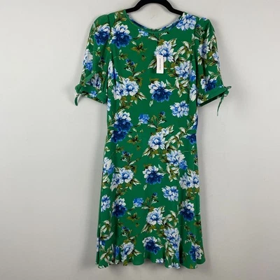 Banana Republic Green Floral Puff Sleeve Mini Dress Size 4 - Image 1 of 4
